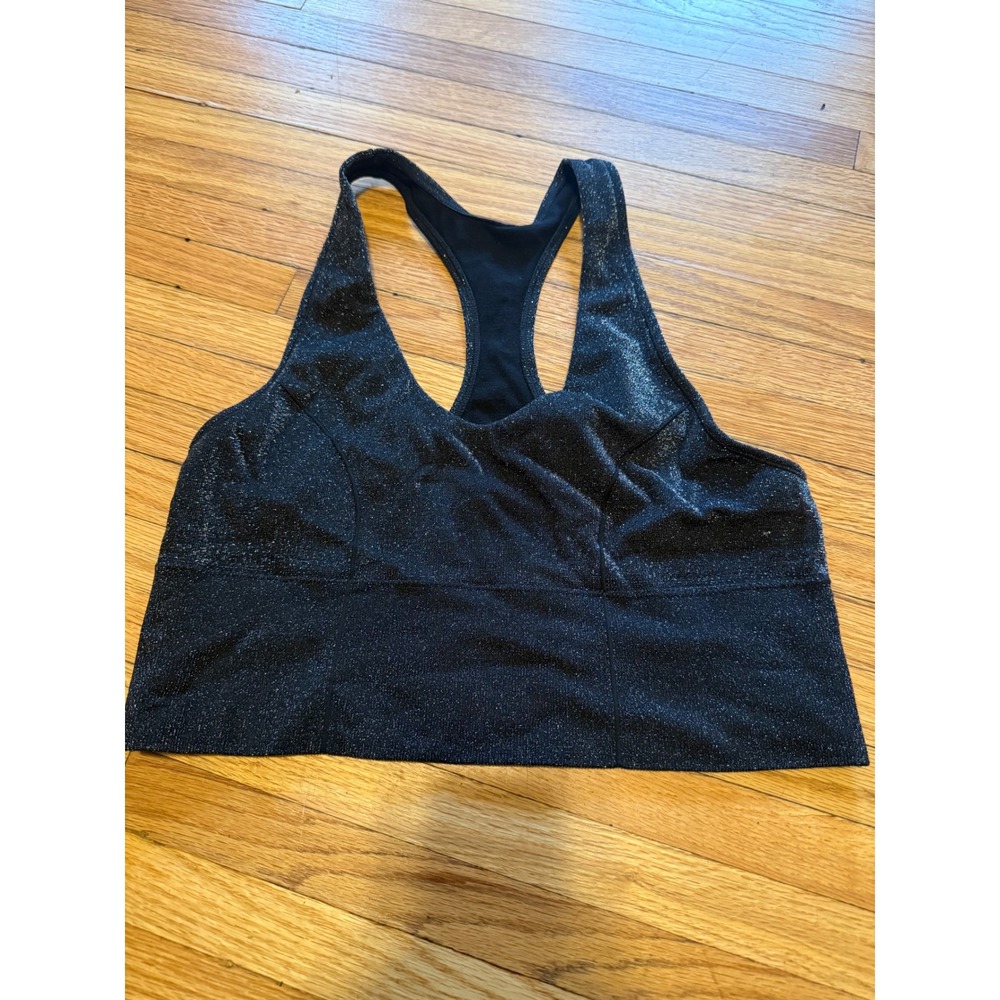 PINK Victoria's Secret Black Glitter Shimmer Racerback Sports Bra Large